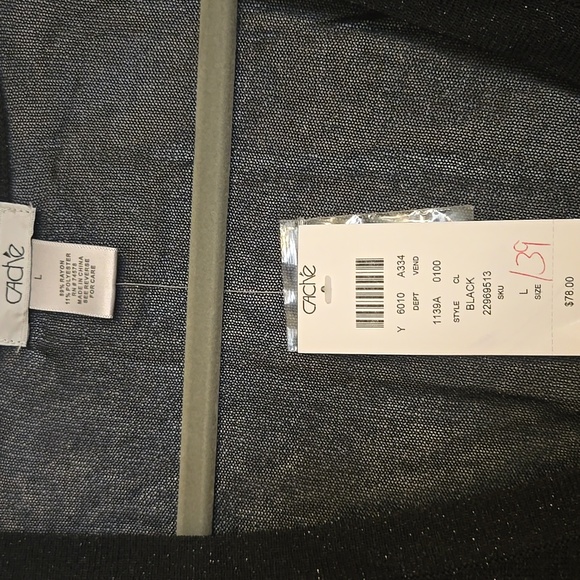 Cache Black Sheer Metallic V-Neck Button Cardigan Sz L NWT - Picture 4 of 7